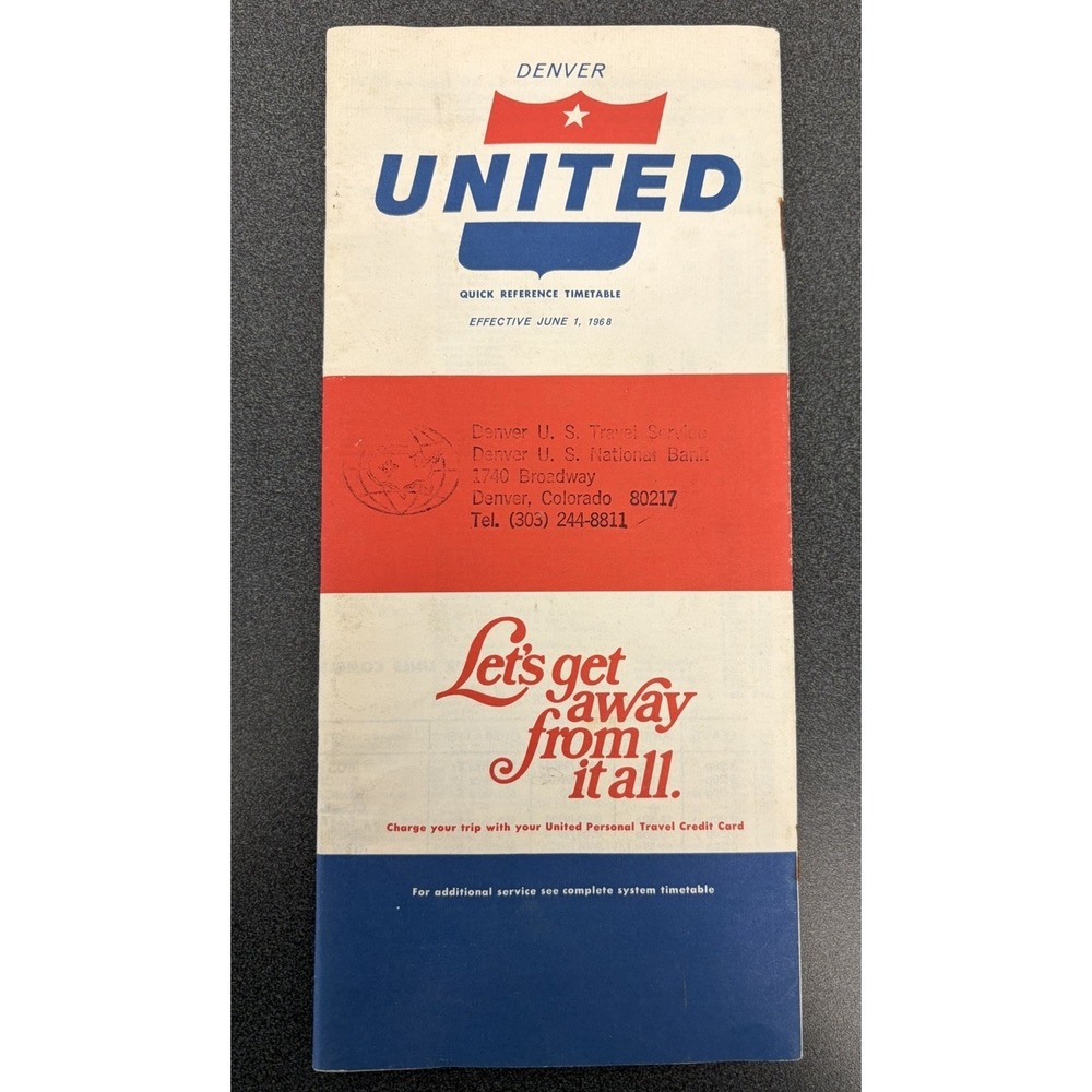 Vintage United Airlines Quick Reference Timetable Denver Colorado 1968